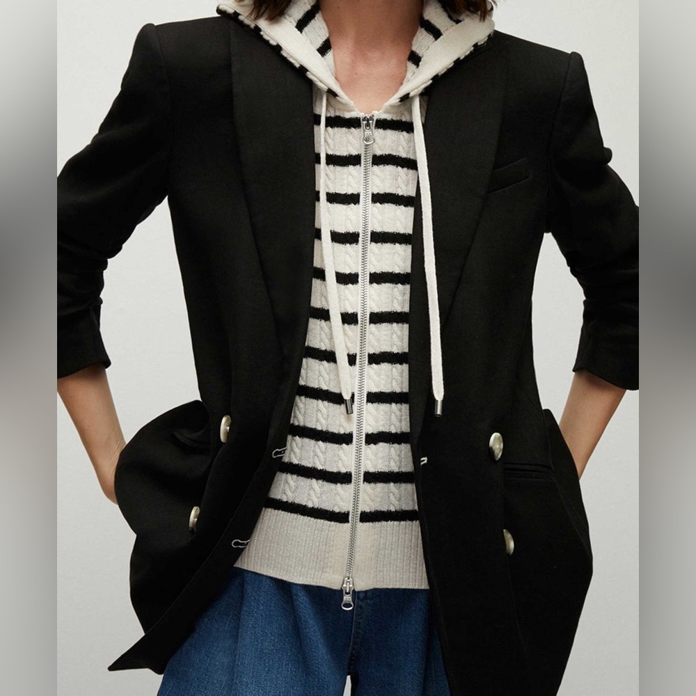 Veronica Beard Knit Hoodie Dickey Insert – Striped Zip-In Layer | Rare